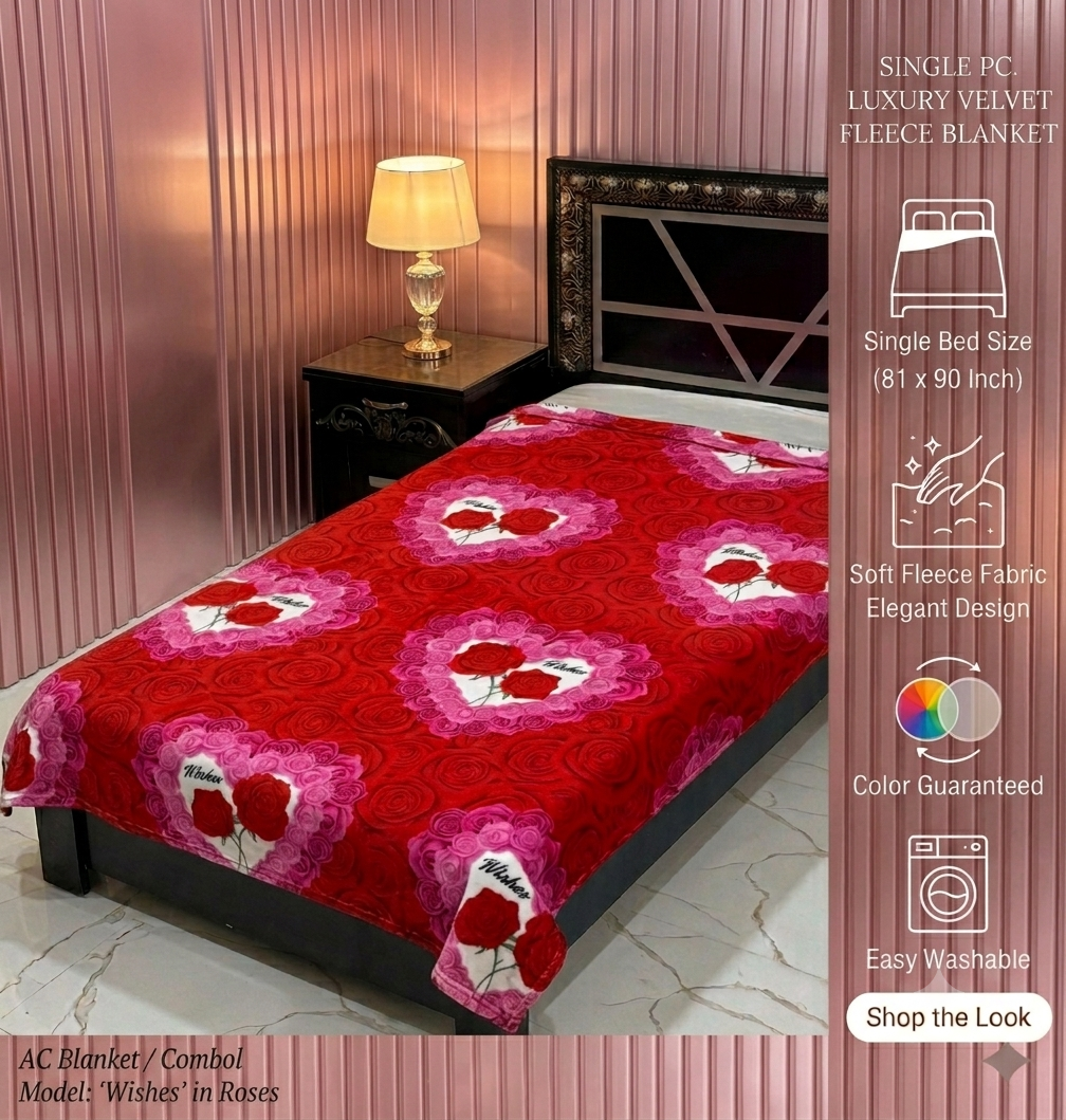 Premium Soft Fleece AC Blanket - Double Bed Size (81 x 90 Inch) Elegant Luxury Kambal