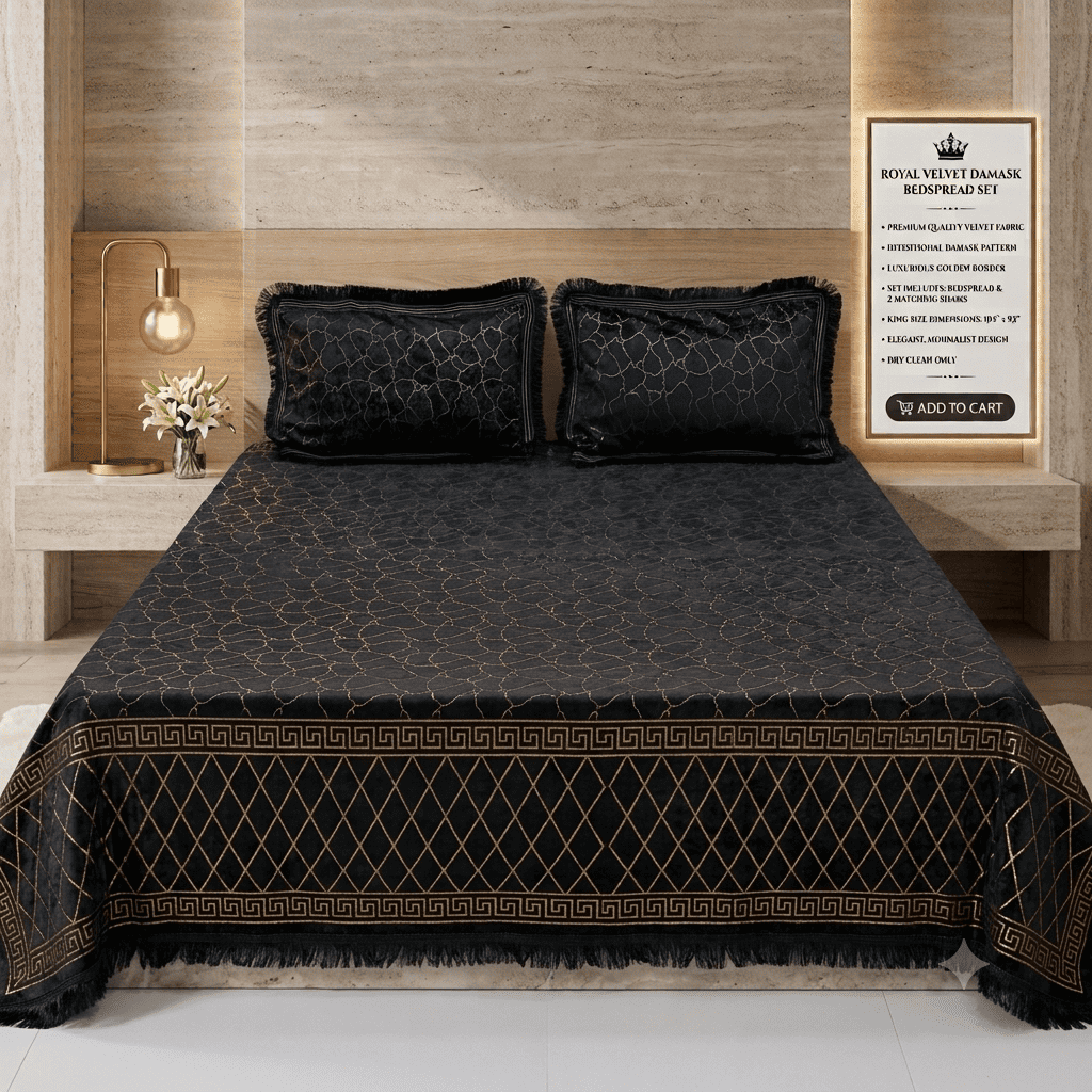 Premium 3-Piece Textured Velvet Bedsheet Set with Laced Edges & Bag Packaging