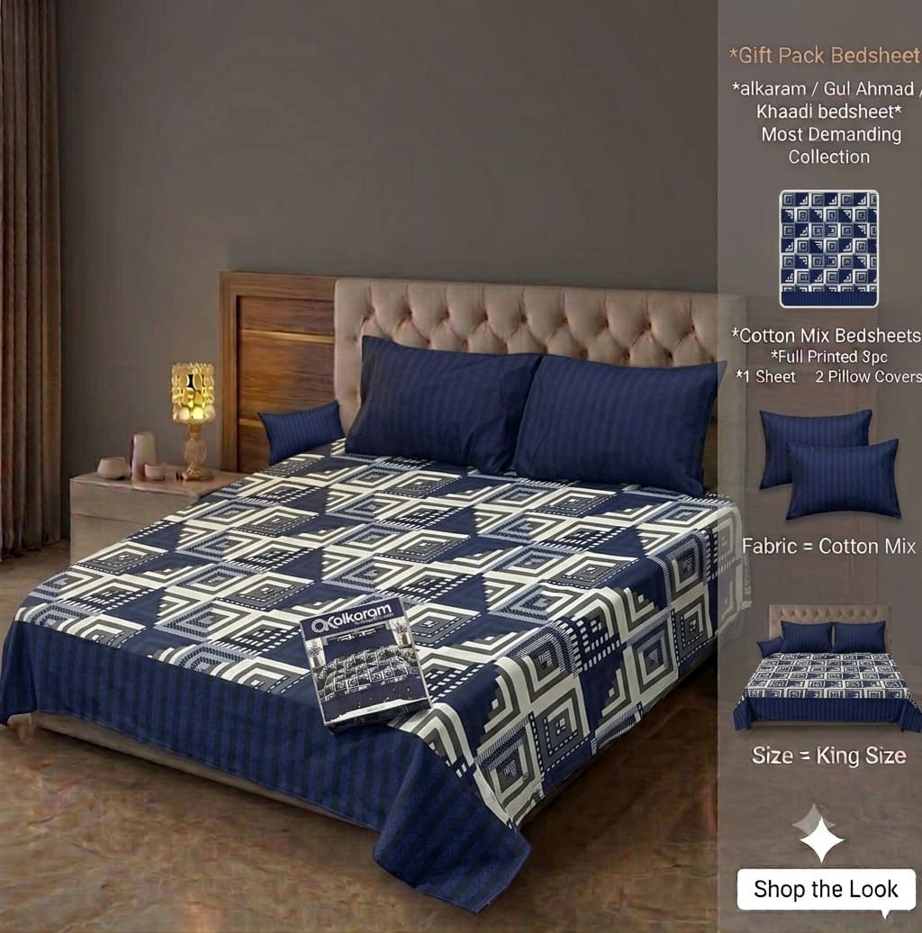 Brand Inspired Cotton Mix King Size Bedsheet Set - 3-Piece Premium Gift Pack (Alkaram, Gul Ahmed & Khaadi Style Prints)