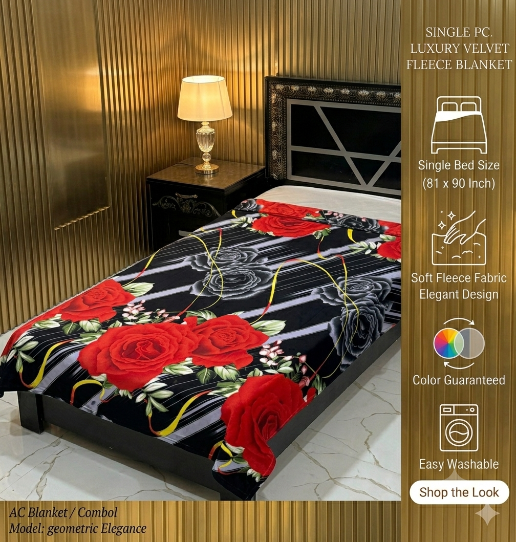 Premium Soft Fleece AC Blanket - Double Bed Size (81 x 90 Inch) Elegant Luxury Kambal
