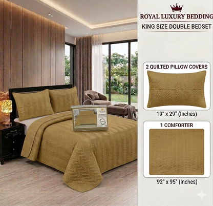 Micro Cotton  King Size Double Bed - 3-Piece King Size Comforter Set (Ultrasonic Pattern)