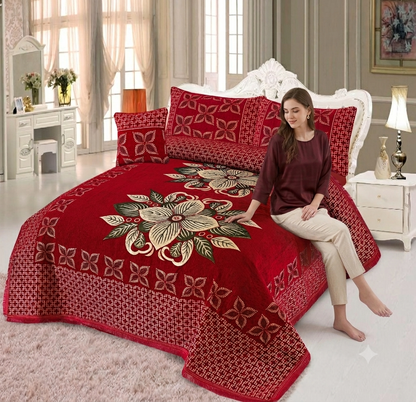 Luxury Extra King Size Turkish Velvet Jacquard Bedsheet Set - 4-Piece Premium Royal Bedding