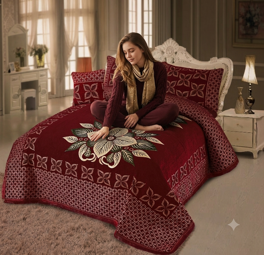 Luxury Extra King Size Turkish Velvet Jacquard Bedsheet Set - 4-Piece Premium Royal Bedding