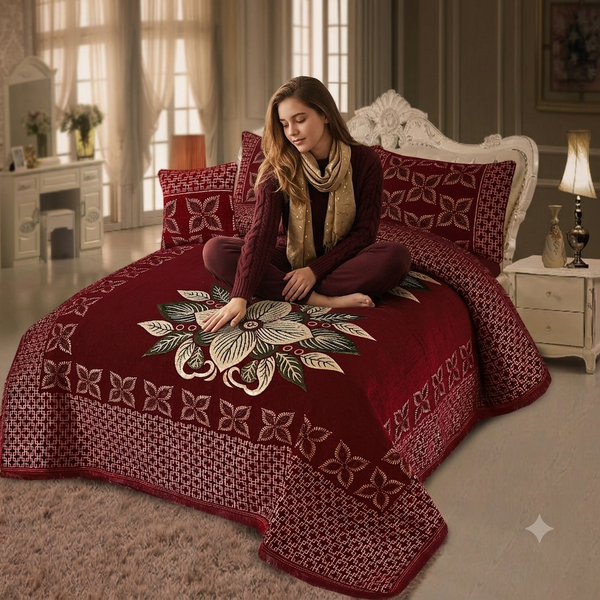 Luxury Extra King Size Turkish Velvet Jacquard Bedsheet Set - 4-Piece Premium Royal Bedding