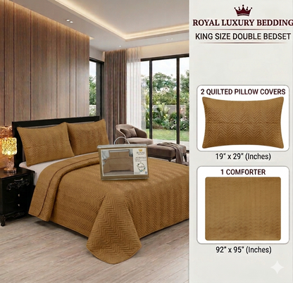 Micro Cotton  King Size Double Bed - 3-Piece King Size Comforter Set (Ultrasonic Pattern)