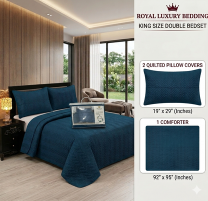 Micro Cotton  King Size Double Bed - 3-Piece King Size Comforter Set (Ultrasonic Pattern)