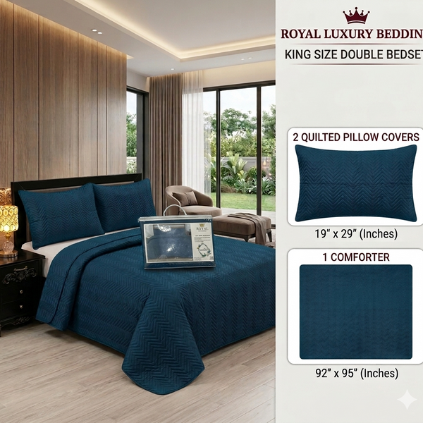 Micro Cotton  King Size Double Bed - 3-Piece King Size Comforter Set (Ultrasonic Pattern)