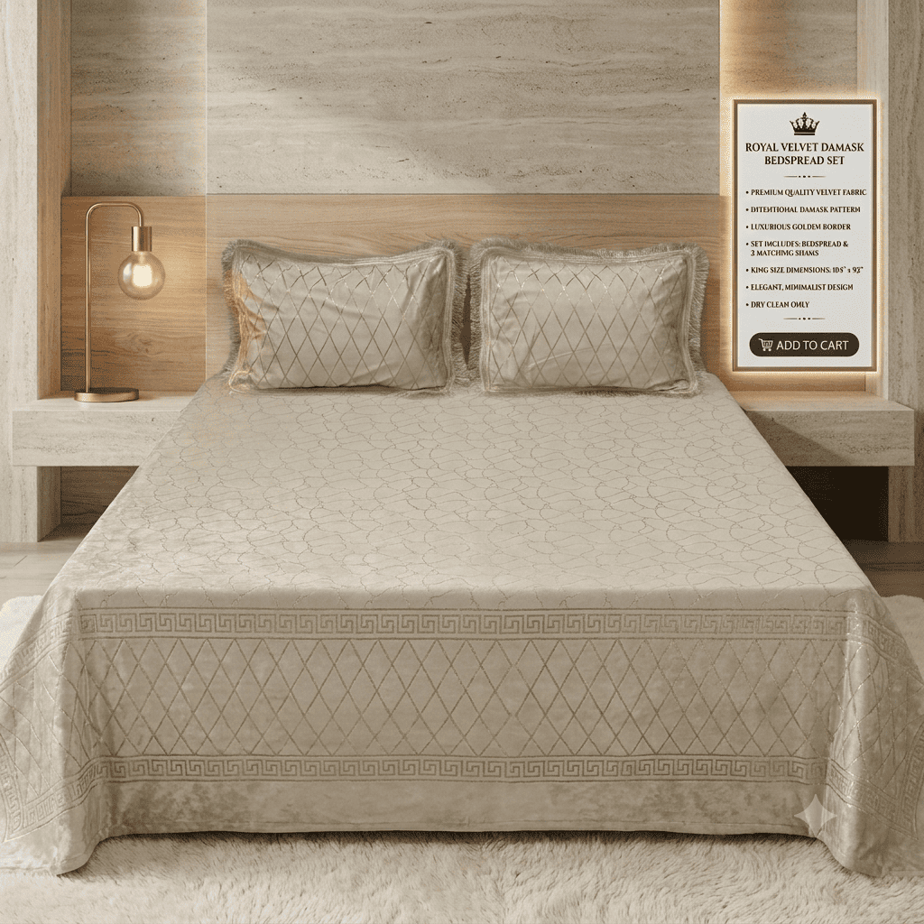 Premium 3-Piece Textured Velvet Bedsheet Set with Laced Edges & Bag Packaging