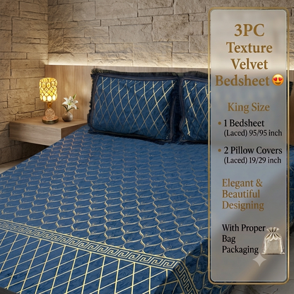 Premium 3-Piece Textured Velvet Bedsheet Set with Laced Edges & Bag Packaging (Copy)