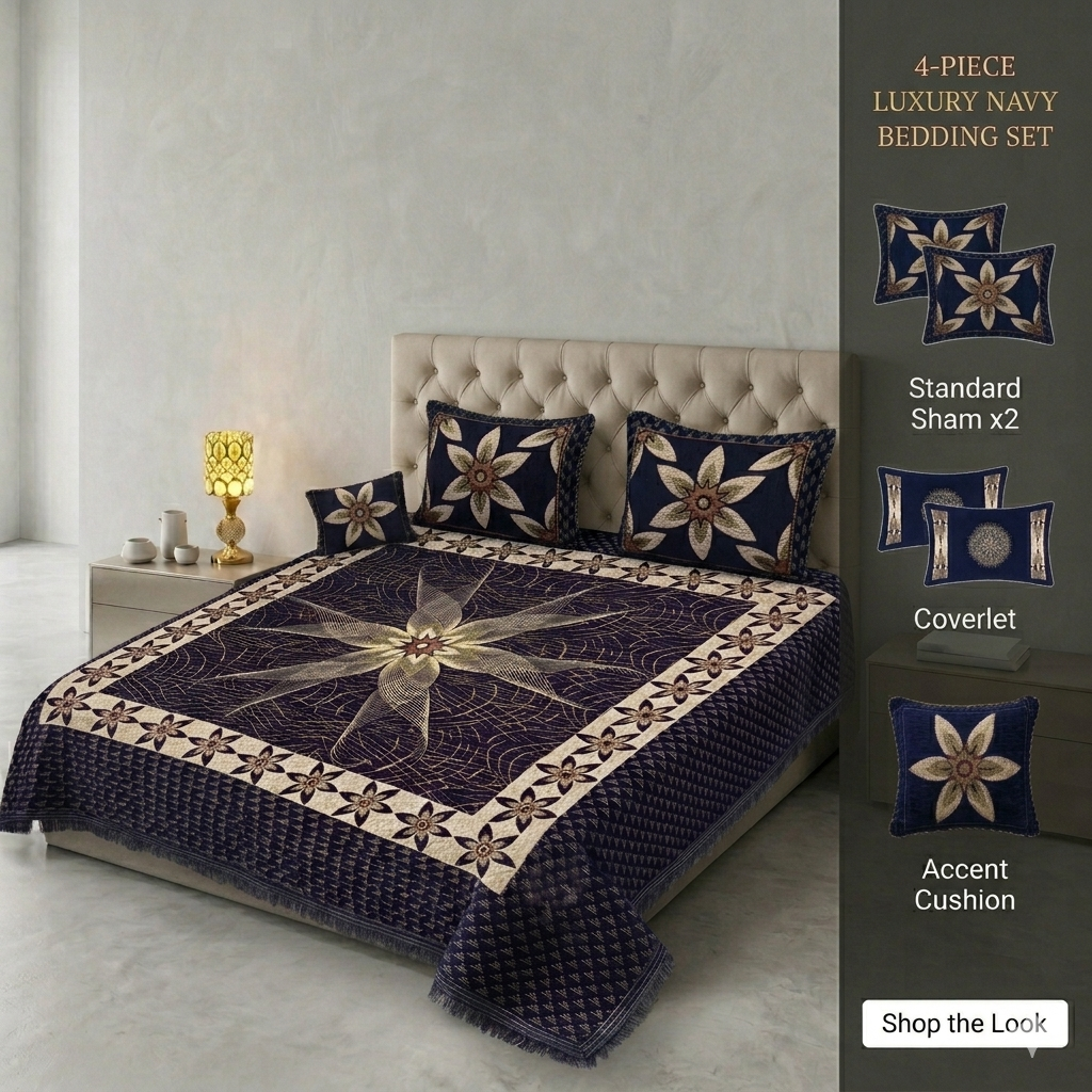 Premium King Size Velvet Jacquard Bedsheet Set - 4-Piece Luxury Bridal Bedding (100% Color Guaranteed)