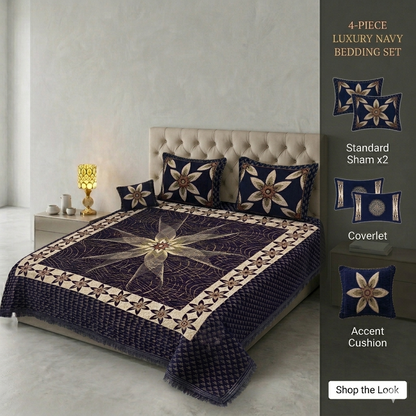 Premium King Size Velvet Jacquard Bedsheet Set - 4-Piece Luxury Bridal Bedding (100% Color Guaranteed)