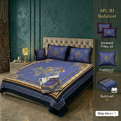 Premium 3D Panel Crystal Cotton Bedsheet Set - 4-Piece King Size (Silky Soft & Wrinkle-Resistant)