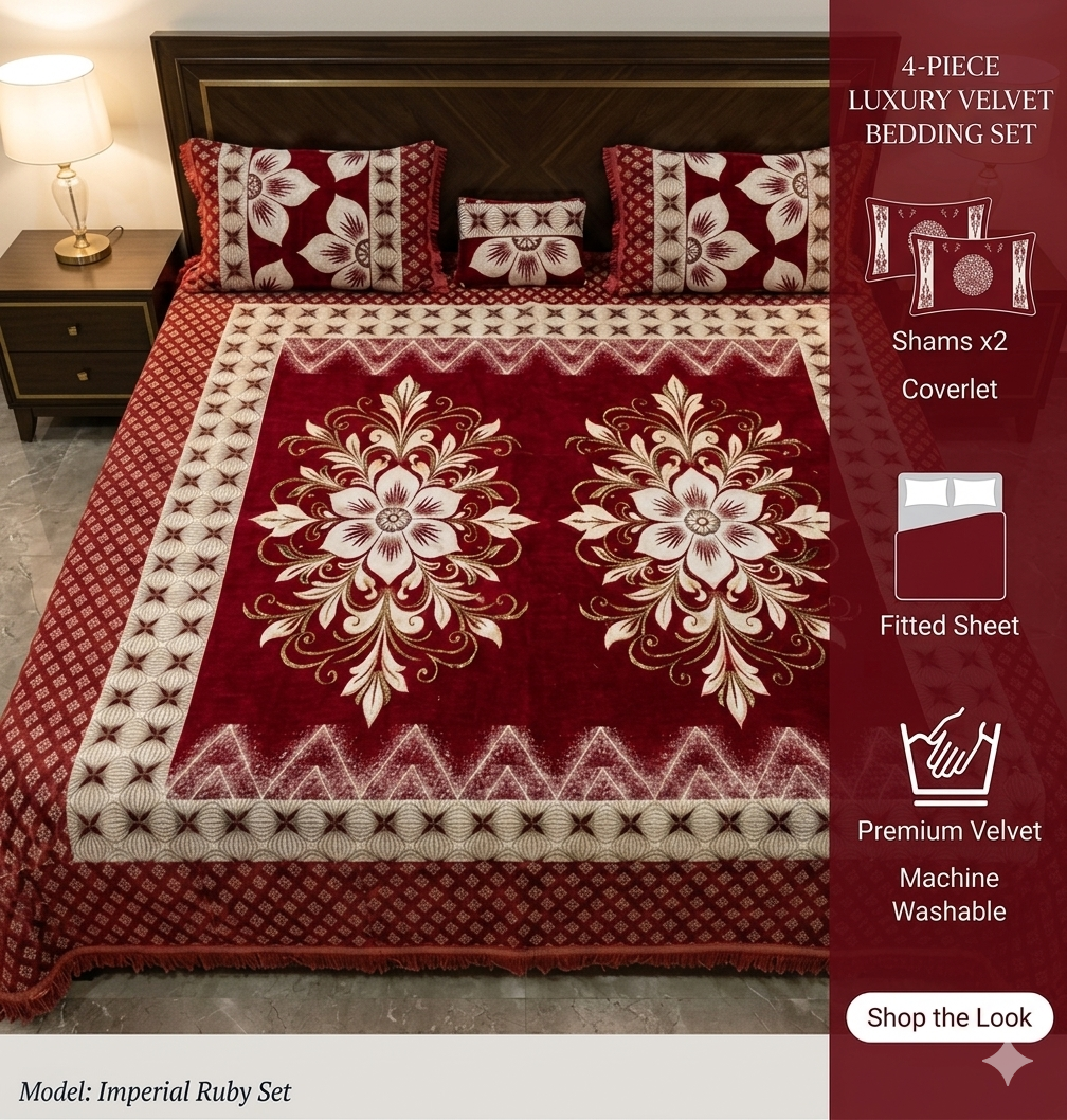 🛏️ Premium 4-Piece Jacquard Bedsheet Set | Luxury Bedding