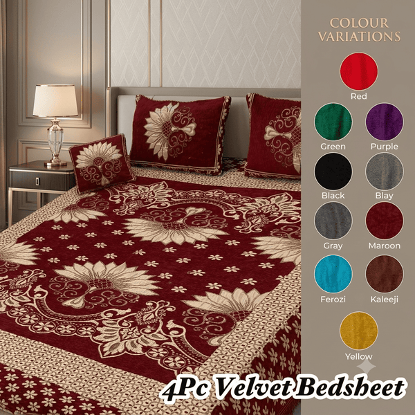 Premium 4-Piece King Size Velvet Jacquard Bedsheet Set