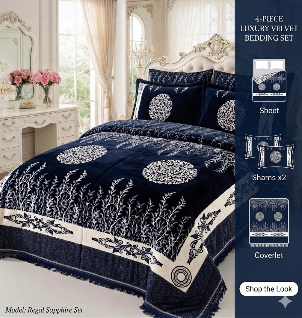 🛏️ Premium 4-Piece Jacquard Bedsheet Set | Luxury Bedding