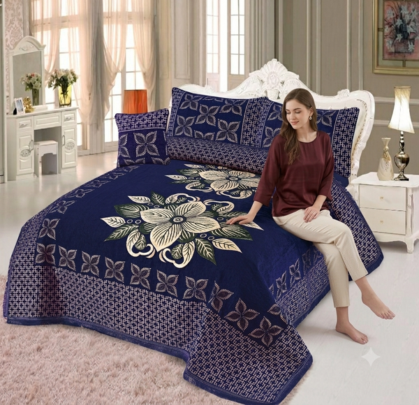 Luxury Extra King Size Turkish Velvet Jacquard Bedsheet Set - 4-Piece Premium Royal Bedding