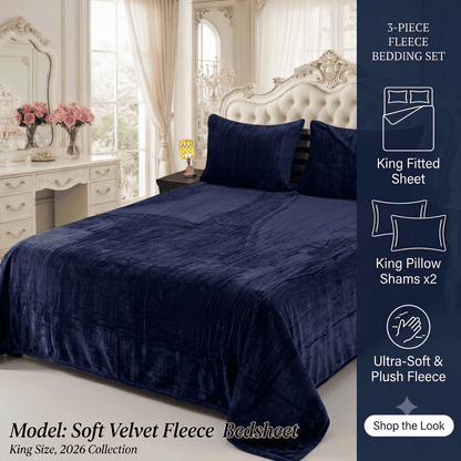 Ultra-Soft Velvet Fleece 3-Piece King Size Bedsheet Set – Winter Collection