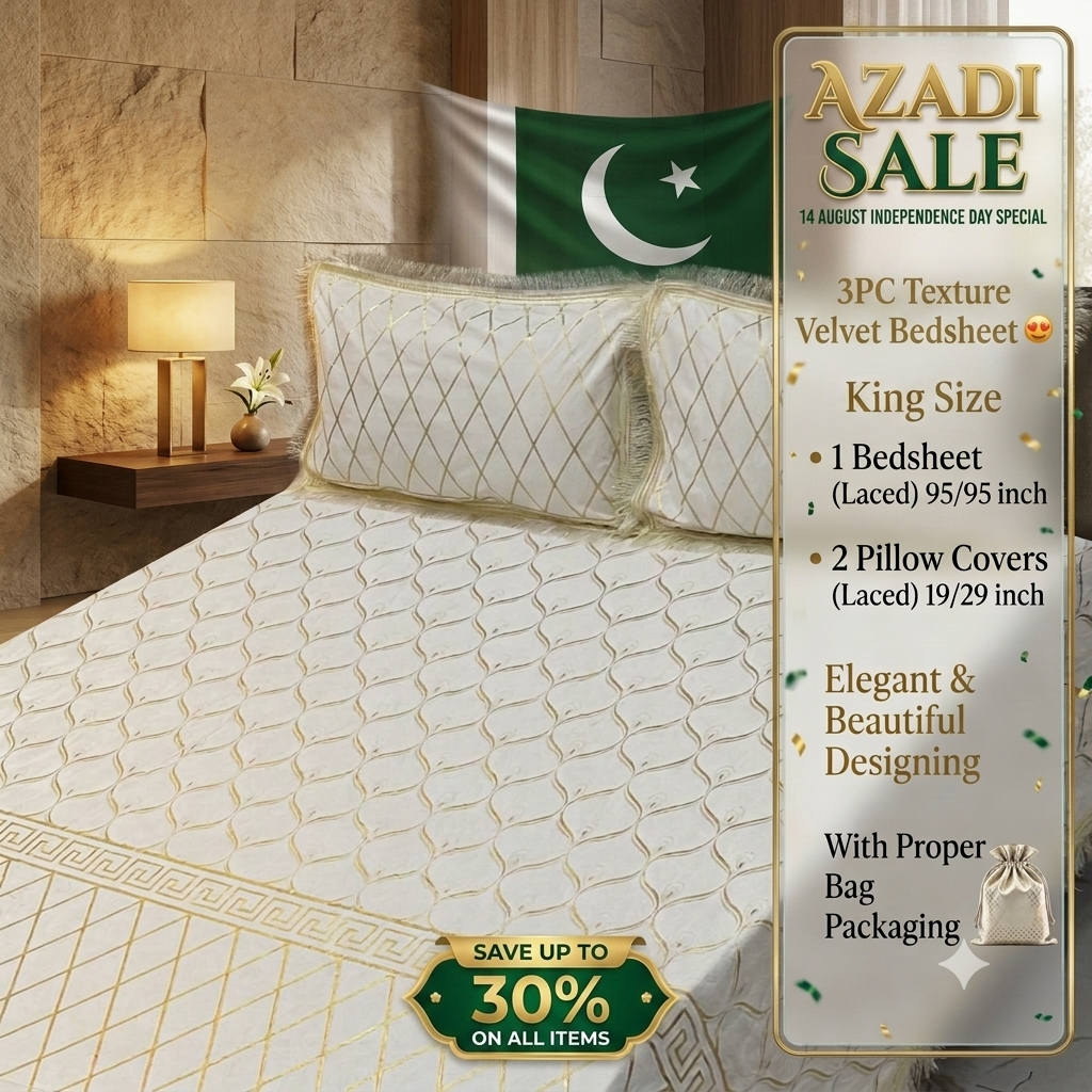 Premium 3-Piece Textured Velvet Bedsheet Set with Laced Edges & Bag Packaging (Copy)