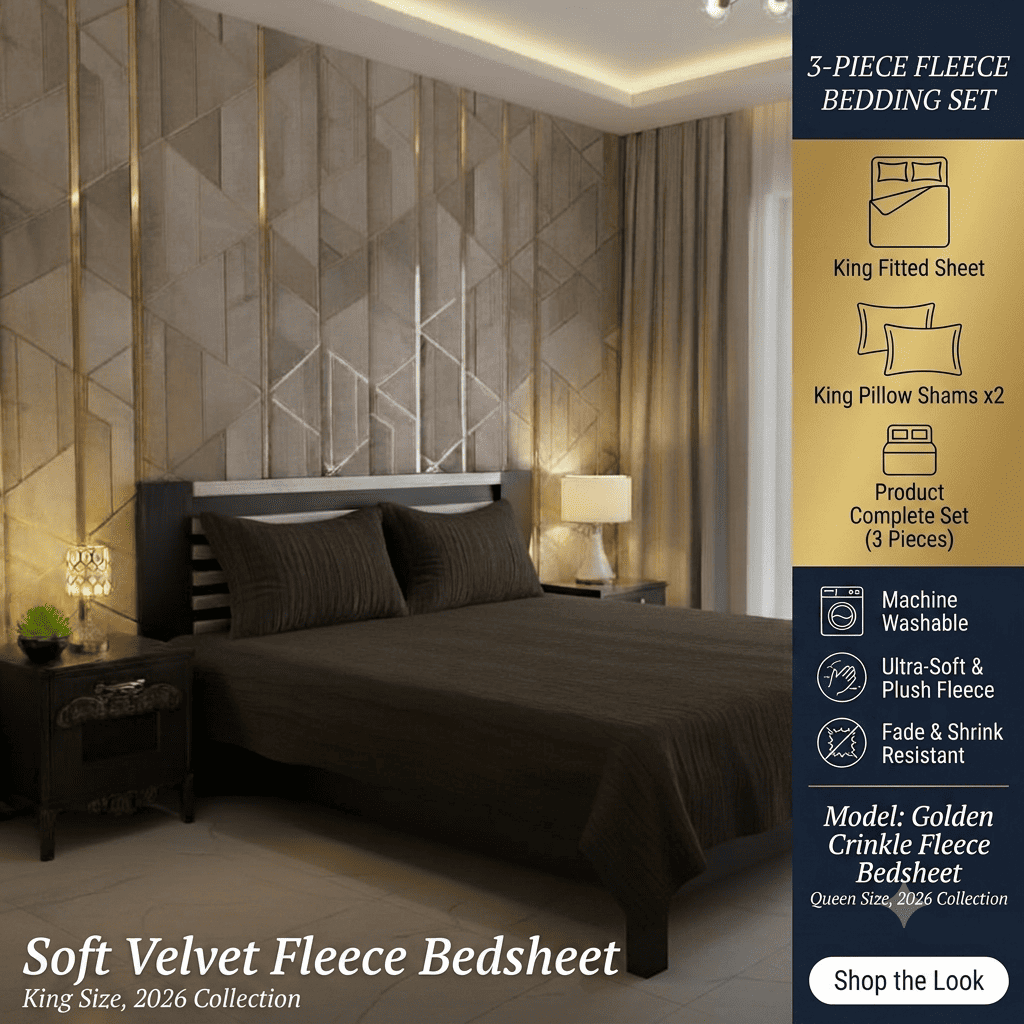 Ultra-Soft Velvet Fleece 3-Piece King Size Bedsheet Set – Winter Collection