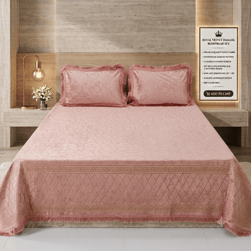 Premium 3-Piece Textured Velvet Bedsheet Set with Laced Edges & Bag Packaging