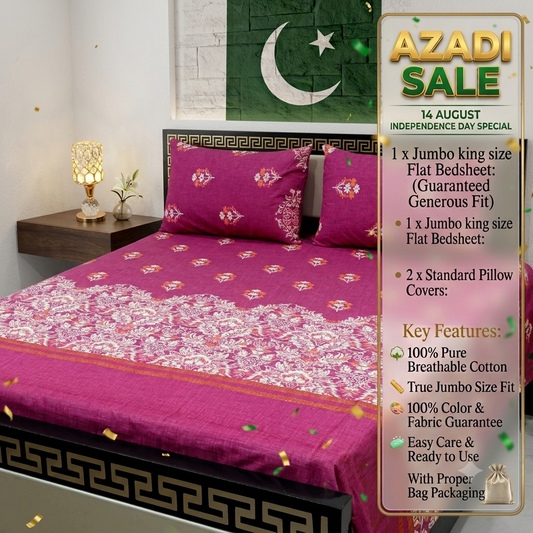 ChenOne Export Quality Pure Cotton Jumbo King Size Bedsheet Set (3-Piece)