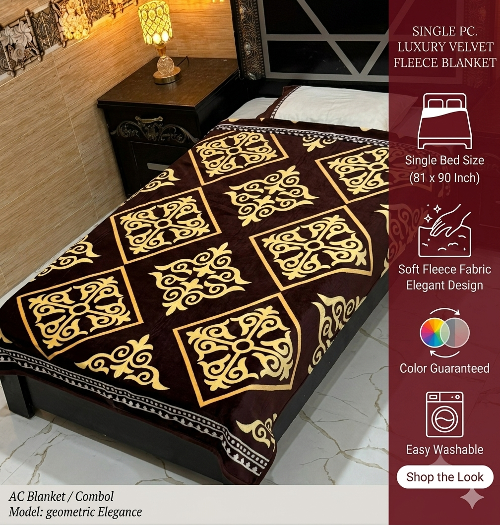 Premium Soft Fleece AC Blanket - Double Bed Size (81 x 90 Inch) Elegant Luxury Kambal