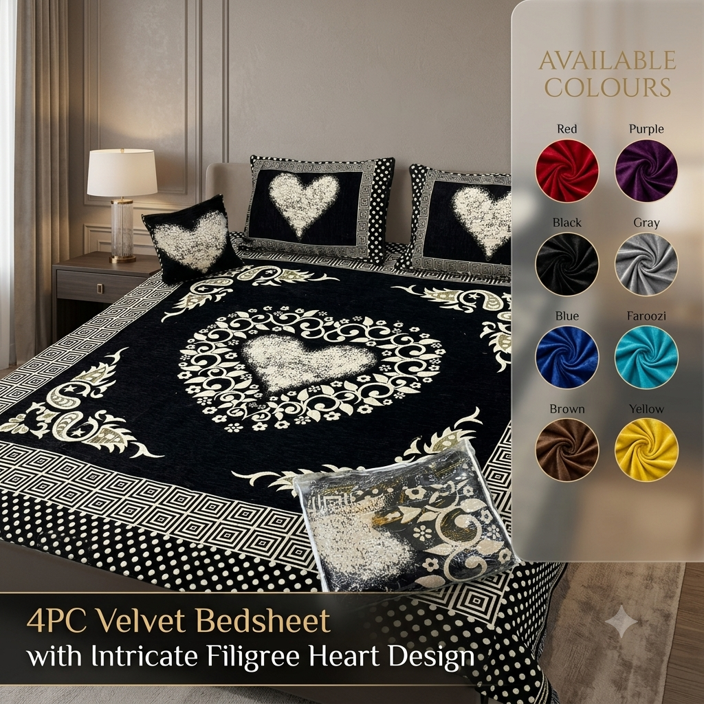 Premium 4-Piece King Size Velvet Jacquard Bedsheet Set