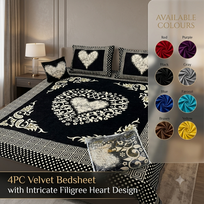 Premium 4-Piece King Size Velvet Jacquard Bedsheet Set