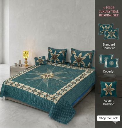 Premium King Size Velvet Jacquard Bedsheet Set - 4-Piece Luxury Bridal Bedding (100% Color Guaranteed)