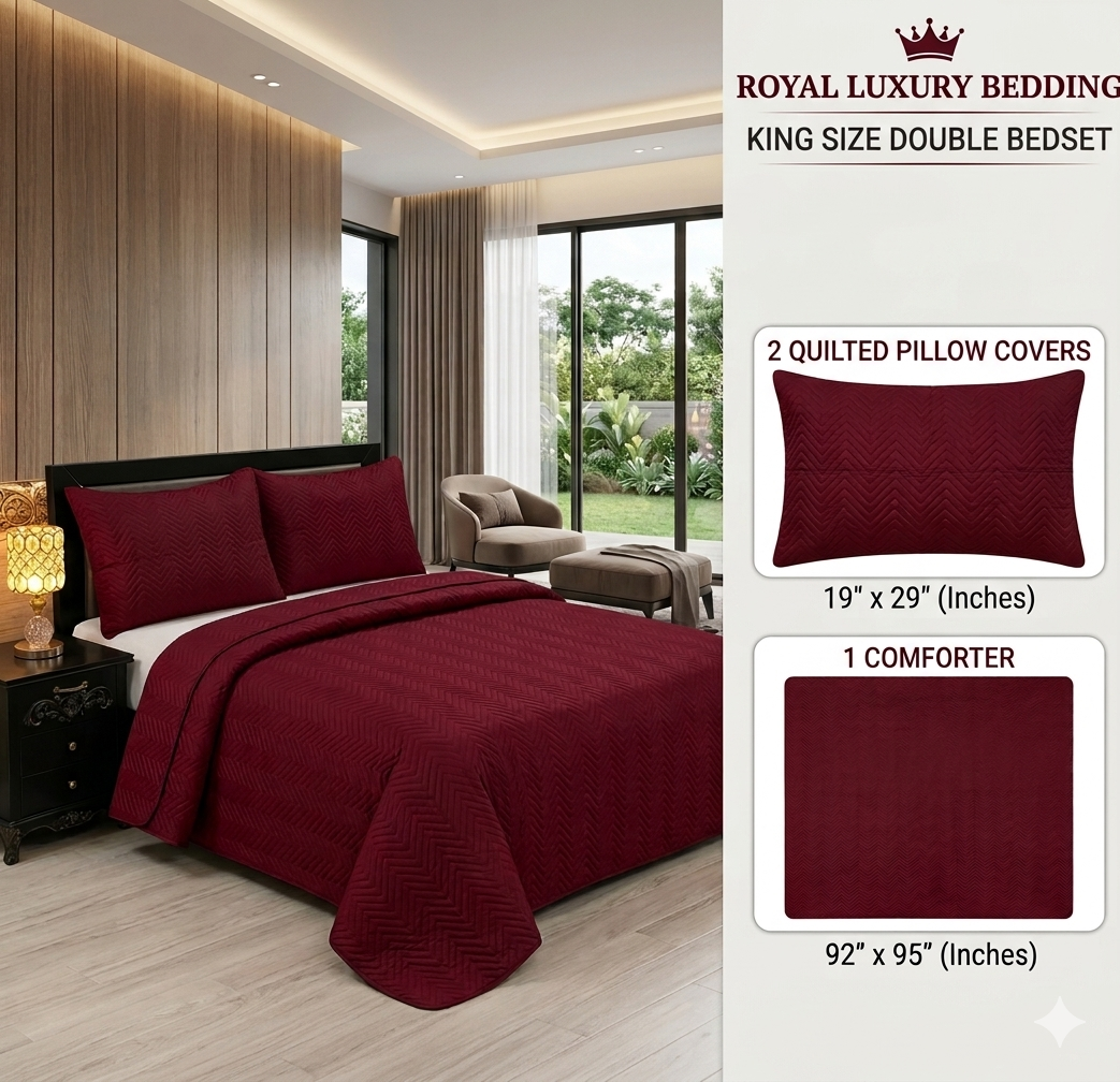 Micro Cotton  King Size Double Bed - 3-Piece King Size Comforter Set (Ultrasonic Pattern)