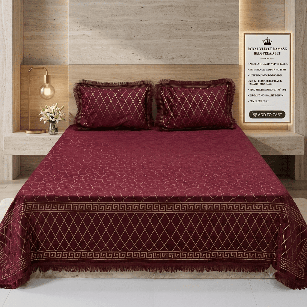Premium 3-Piece Textured Velvet Bedsheet Set with Laced Edges & Bag Packaging