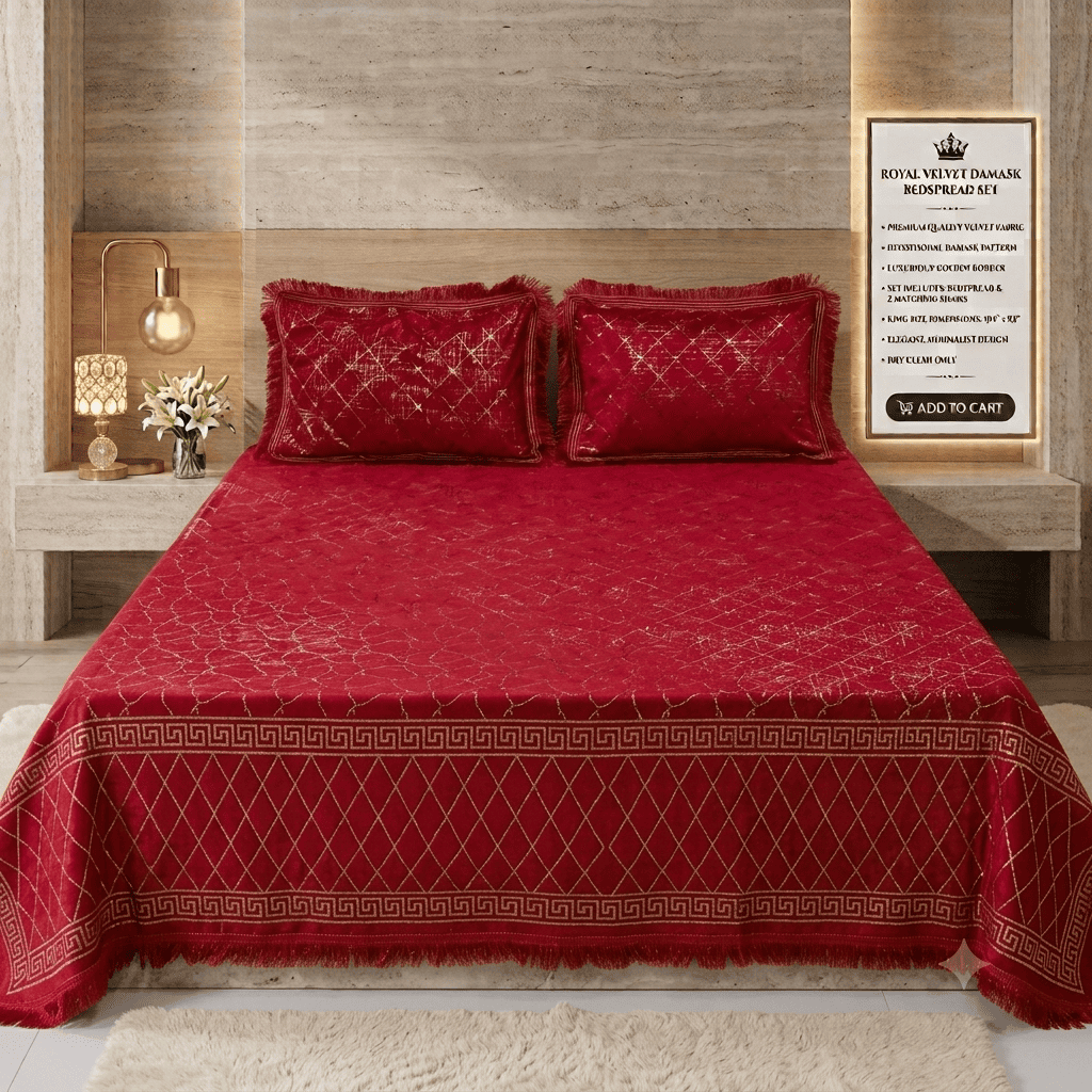Premium 3-Piece Textured Velvet Bedsheet Set with Laced Edges & Bag Packaging