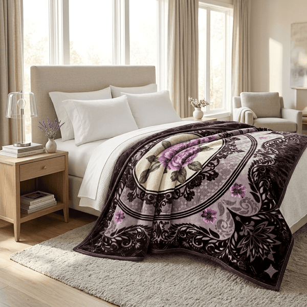 Premium Irani 4-Border 3D Panel AC Blanket - Double Bed Single Ply Embossed Kambal