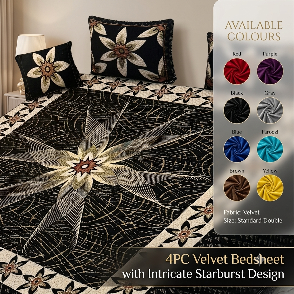 Premium 4-Piece King Size Velvet Jacquard Bedsheet Set