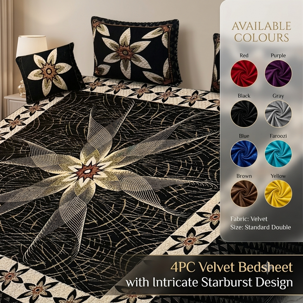 Premium 4-Piece King Size Velvet Jacquard Bedsheet Set