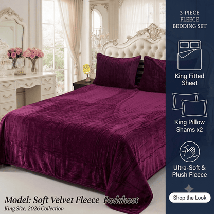 Ultra-Soft Velvet Fleece 3-Piece King Size Bedsheet Set – Winter Collection