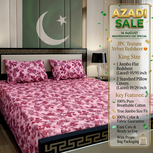 ChenOne Export Quality Pure Cotton Jumbo King Size Bedsheet Set (3-Piece)