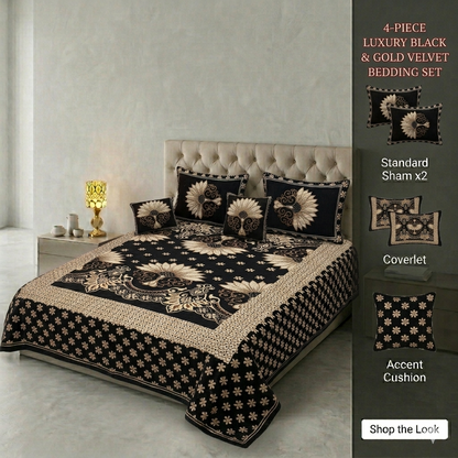 Premium King Size Velvet Jacquard Bedsheet Set - 4-Piece Luxury Bridal Bedding (100% Color Guaranteed)