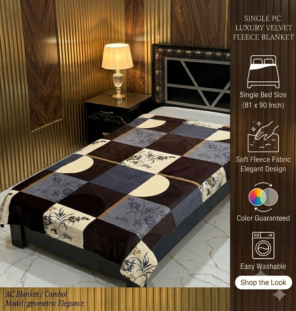 Premium Soft Fleece AC Blanket - Double Bed Size (81 x 90 Inch) Elegant Luxury Kambal