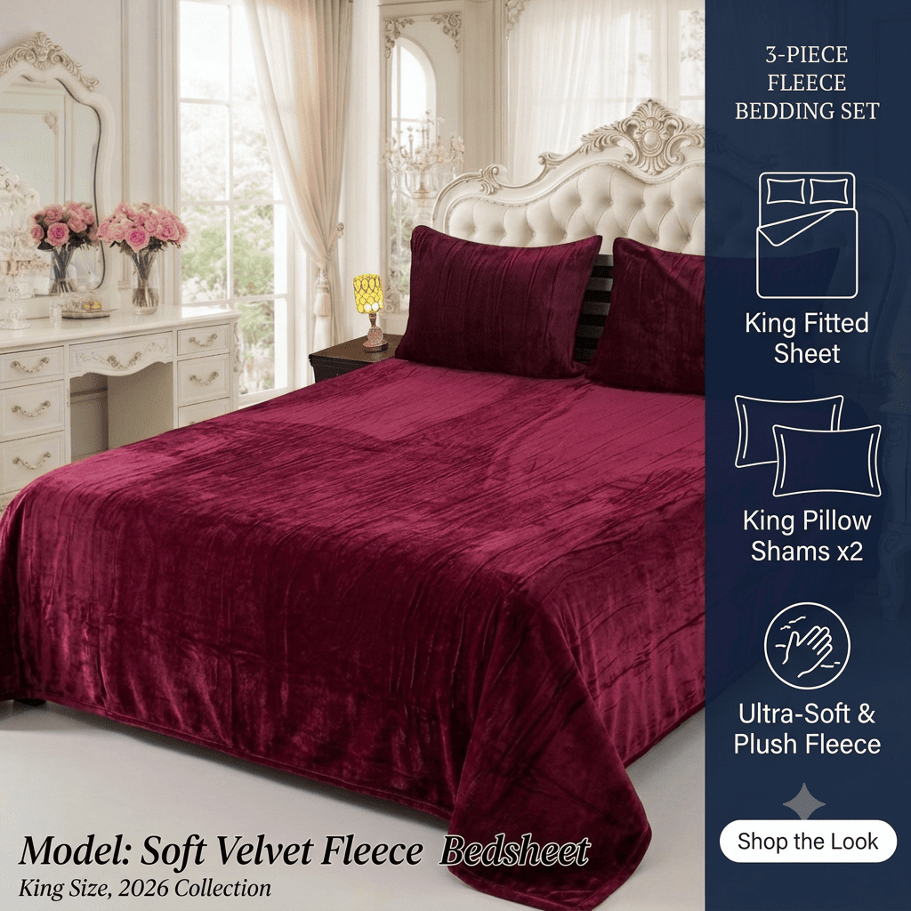 Ultra-Soft Velvet Fleece 3-Piece King Size Bedsheet Set – Winter Collection
