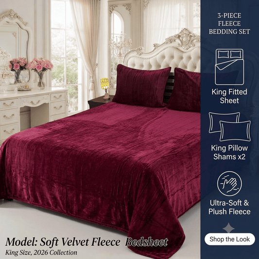 Ultra-Soft Velvet Fleece 3-Piece King Size Bedsheet Set – Winter Collection