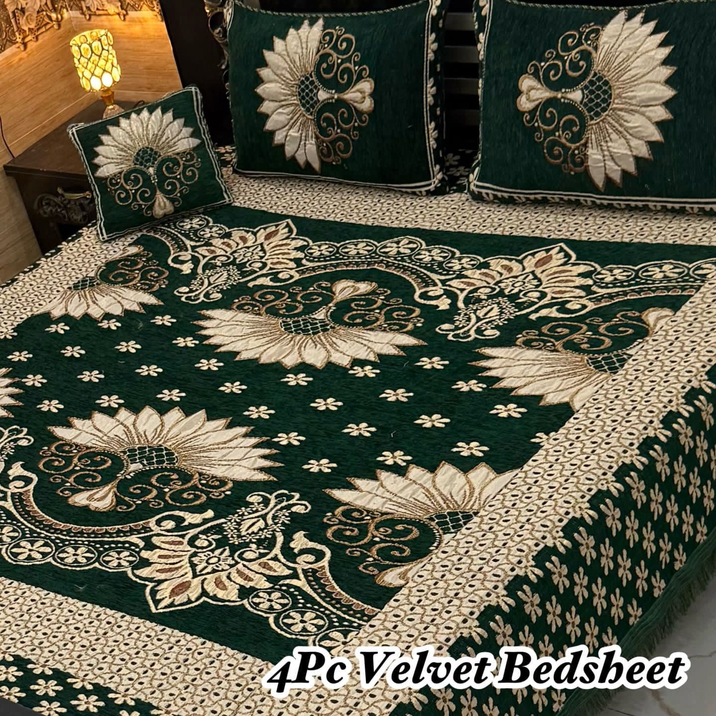 Premium 4-Piece King Size Velvet Jacquard Bedsheet Set