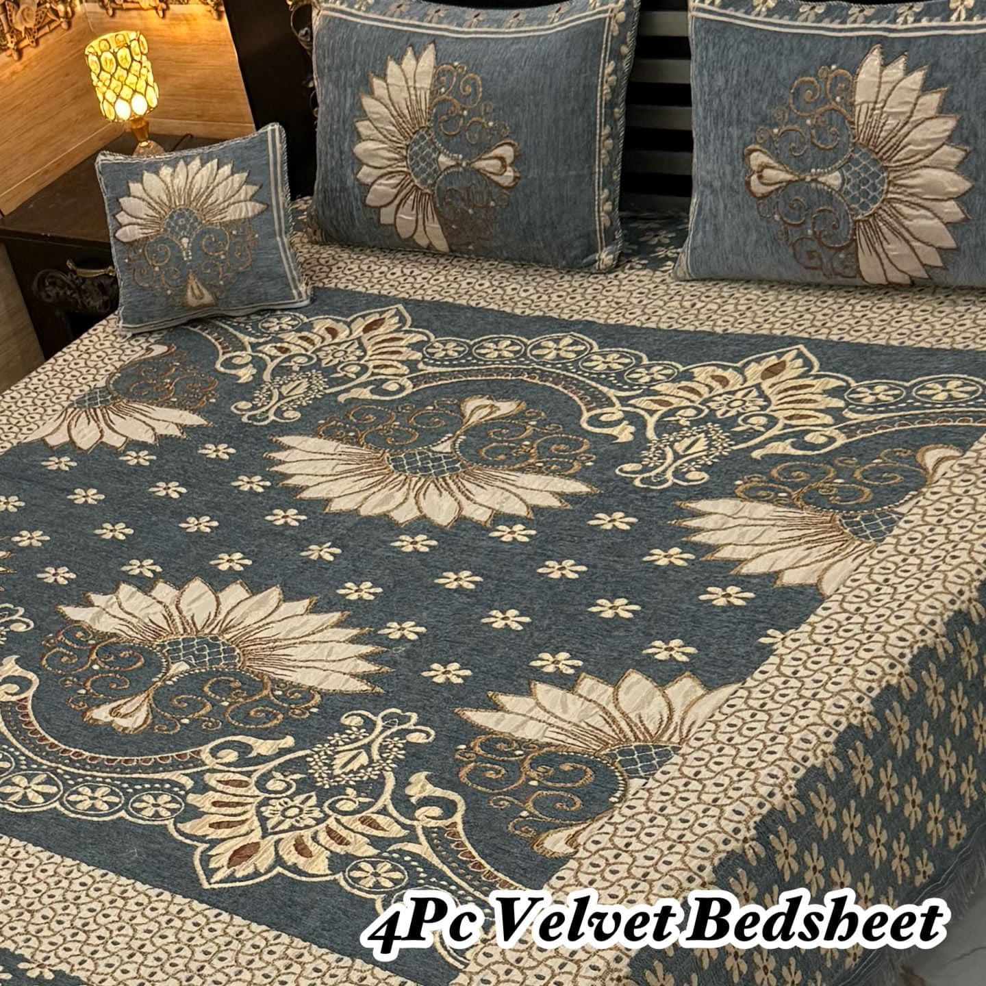 Premium 4-Piece King Size Velvet Jacquard Bedsheet Set
