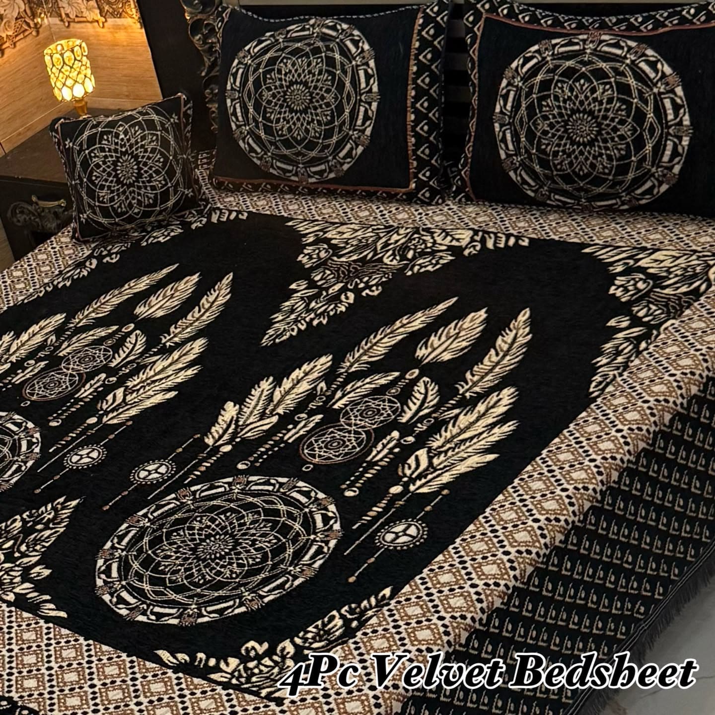 Premium 4-Piece King Size Velvet Jacquard Bedsheet Set