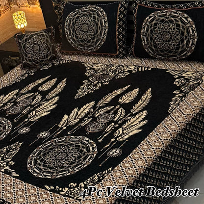 Premium 4-Piece King Size Velvet Jacquard Bedsheet Set