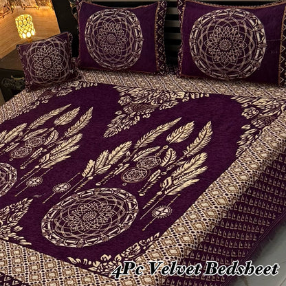 Premium 4-Piece King Size Velvet Jacquard Bedsheet Set