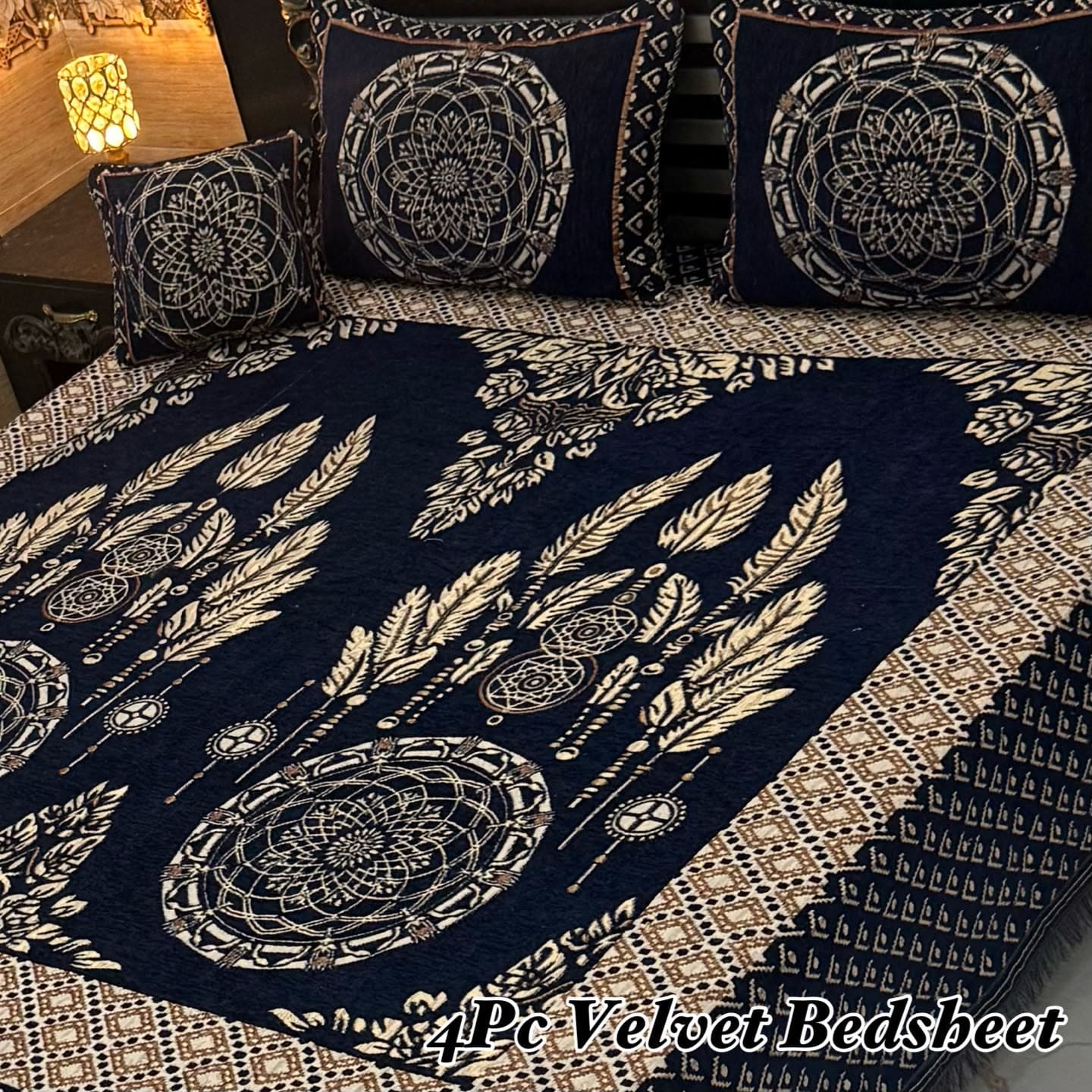Premium 4-Piece King Size Velvet Jacquard Bedsheet Set