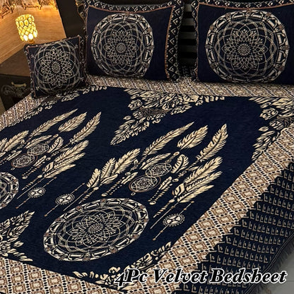 Premium 4-Piece King Size Velvet Jacquard Bedsheet Set