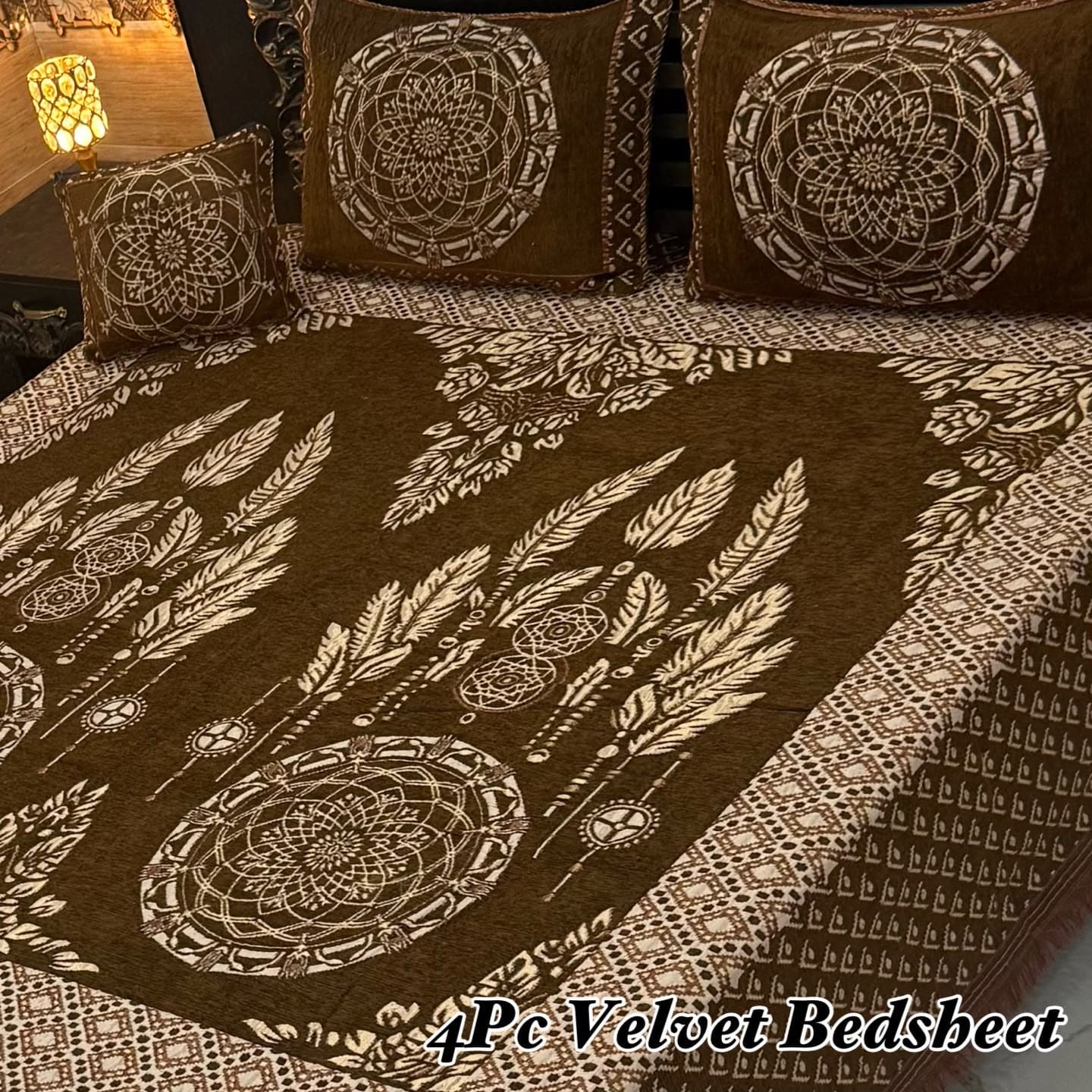 Premium 4-Piece King Size Velvet Jacquard Bedsheet Set