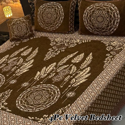 Premium 4-Piece King Size Velvet Jacquard Bedsheet Set